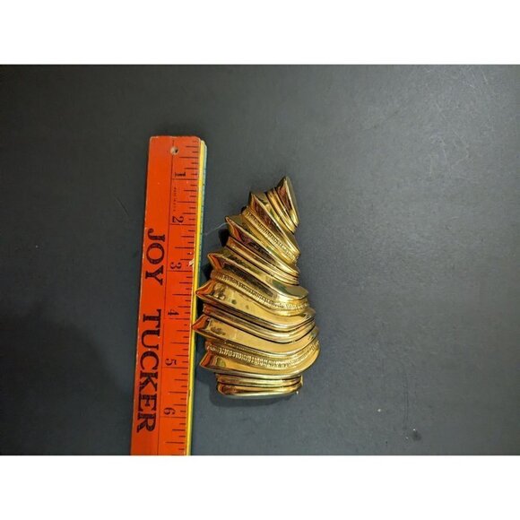 Vintage Belt Buckle Gold tone shell shrimp Asymmetrical stripes  8 inch  1970's - Picture 8 of 9